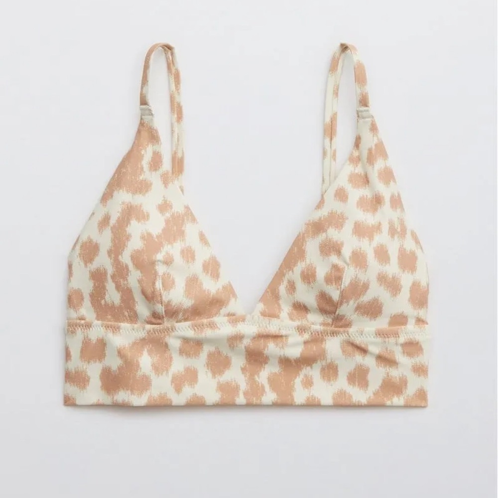 Aerie Abstract Print Bikini Top XL | Neutral Tan Swim Top